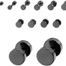 the men thing ROUND DUMBBELL - BLACK - Pure Titanium Steel Ear Hoop Earrings for Men & Boys (16mm to 2mm)-picture-27