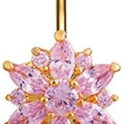 yellow chimes Belly Button Ring for Women Body Piercing Jewelry Stainless Steel Navel Piercing Jewelry Floral Pink Crystal Belly Button for Women and Girls.-picture-11