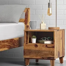 TANWAR HANDICRAFT Solid Wood Bed Side Table with 1 Drawer and 1 Shelf | Wooden Sofa Side Table-image-1