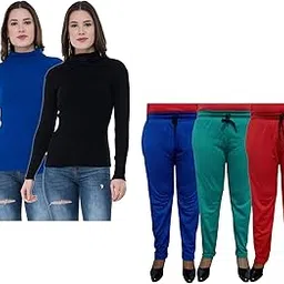 Women Winter Wear Combo Pack- Full Sleeves High Neck/Skivvy and Fleece Warm Lower/Track Pants Pack of 5-image-72