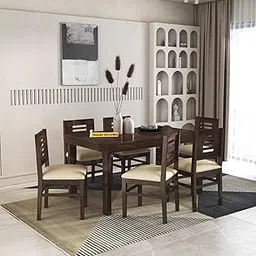 MAMTA DECORATION Sheesham Wood 6 Seater Dining Table with 6 Cushioned Chairs Wooden Dining Set for Home Living Room (Walnut Finish)-image-9