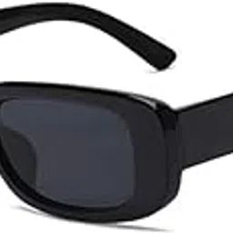 black jones Women's Retro Driving Rectangular Sunglasses UV400 Protection for Ladies Teen Girls Men Black Frame, Black Lens-picture-24