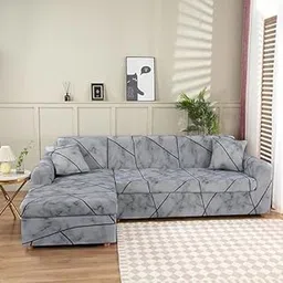 Lukzer Polyester Blend L-Shaped Sofa Cover for Living Room Furniture,Flexible Slipcover for Couches and More(Left Hand Side,Grey Marble)-picture-17