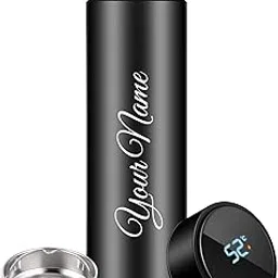 CORPORATE PORIUM Your Name Printed Stainless Steel Vacuum Insulated Bottle With Tea Filter | 500 ML | Easy to Carry | Leakproof Personalized Gift Flask | Permanent Printing (Black)-picture-31