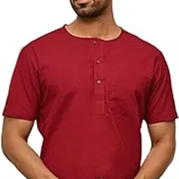 Men's Cambric Cotton Yoga Kurta - Half Sleeve Round Neck with Traditional OM Embroidery for Yoga, Meditation & Spiritual Practice (36-42)-image-14