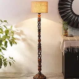 AMDHOME Beige Jute Drum Wooden Floor Lamp -8-(12x56.7inches) -Open Snake-picture-21