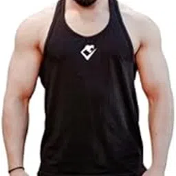 dravok Men's Athletic Stringer Tank Top, Black Cotton Sleeveless Gym Vest, Workout Training Wear-picture-21