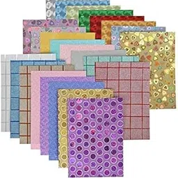 Shop Buzz 80 GSM Pack of 10 Card Designer Holographic Sheets and Designs A4 Size - for Arts & Crafts, Scrapbooking, Paper Decorations - Randomly Picked Colors Free 2 shagun Card, multicolour-image-23