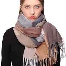 frackson Winter Stole Warm Long Stoles Shawls Long Big Checked Scarves Woolen Women Casual Scarf Soft Wrap for Casual Formal Occassions- 200CM*70CM (Brown Big Check), (female)-picture-33
