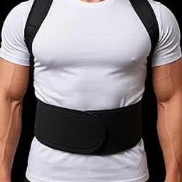 Magnetic Posture Belt, Black Knitted Fabric Support Brace for Back Pain Relief and Spine Alignment, Adjustable Magnetic Therapy Belt image 1