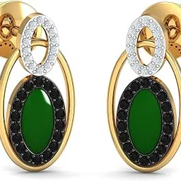 kuberbox 14KT Yellow Gold Diamond Medu Enamel Stud Earrings for Women-picture-45