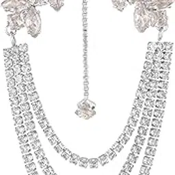mahi Premium White Cubic Zirconia (CZ) Studded Indowestern Floral Layered Chain Brooch for Women (BP1101208RWhi)-picture-50