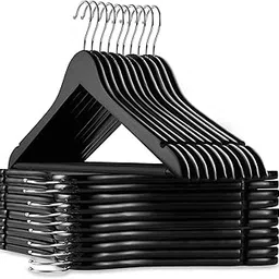 Ash & Roh® - Wooden Suit Hangers with Non Slip Pants Bar Smooth Finish Solid Wood Coat Hanger 360° Swivel Hook Precisely Cut Notches for Camisole, Clothes Hangers (50, Black Hanger)-picture-29