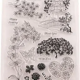 Ubersweet® 5.5 by 7.1 Inches Flower Tree Heart Happy Birthday Letters Butterfly Clear Rubber Stamps for Scrapbooking Card Making Birthday Decors-picture-49