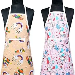 GLUN® Waterproof Unisex Kid Printed Apron with Center Pocket, Pack of 2 Apron Multi Purpose Apron for Cooking, Painting, & School Set 3-picture-56