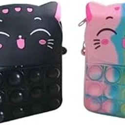 Gebric (Pack of 2 Pcs) Cute Cat Small Pop Purse/Pop Purse for Girls With chain/Shoulder Bag Fidget Toys/Birthday return Gift/Stylish Cross Body Pop Purse for Girls/Handbag/Silicone Bag Pop for Girls-picture-47