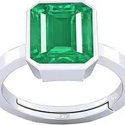 ptm Emerald/Panna 3.25 Ratti or 3 Carat Astrological Certified Gemstone/Square Shape Pure Sterling Silver/925 bis Hallmark Adjustable Ring for Men & Women - fba5325-picture-37