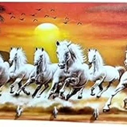 Decorative Wall Key Holder with Free Sticker Hooks | 7 Running White Horses Design | 12x6 Inch | Wall Mount Key Stand for Home & Office-picture-33