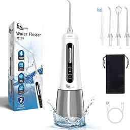 JNGOODS Cordless Water Dental Flosser Oral irrigator,JNGOODS 300ml Rechargeable Water flosser for Teeth IPX7 Waterproof 4 Modes Portable Oral Irrigator with 4 Jet Tips, Travel Home use (White)-picture-21