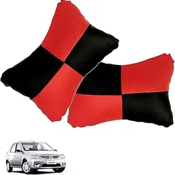 Adroitz Red Car Seat Neck Rest Cushion Pillow in Check Design (Set of 2) for Logan_PR132-picture-10