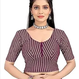 scube designs Women's Shimmer Crop Top Blouse with Round Neck, Half Sleeves, Streachable Readymade Blouse Choli-picture-34