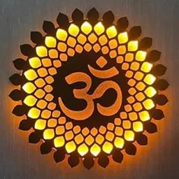 Kissurani Art OM Mandala Wall Back LED Light Wall Decor Symbol Wall Light, Decorative Mandala Design, Warm Yellow Illumination 18X18 INCH Medium Size Color: Brown-picture-10