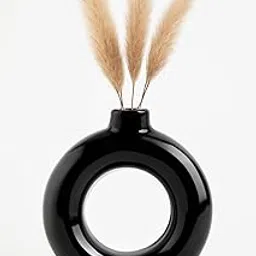 GharBuddy- Ceramic Donut Vase 6 Inc | Black Shining Hollow Ceramic vase | Modern Flower Vase for Pampas Grass | Dried Flowers | Home & Office Decor | Centerpiece, Handcrafted Gift Vase Only (1piece)-picture-21