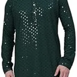 almora Men Rayon Cotton Mandarin Collar Ethnic Motifs Embroidered Long Regular Kurta-picture-12