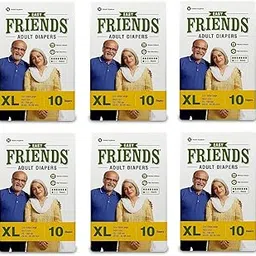 Friends Easy Adult Diapers Tape Style - 10 Count/Pack with odour lock and Anti-Bacterial Absorbent Core- Waist Size 96.52-152.40 Inch ; 38.60 Cm XLarge (Pack-6, 60 Count)-picture-33