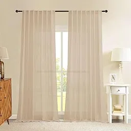 HOMEMONDE 9 Feet Long Door Sheer Curtains for Hall and Entry Way - Set of 2 Luxury Light Filtering Sheer Curtain with Back Tab Style (108 Inches, Beige)-image-10