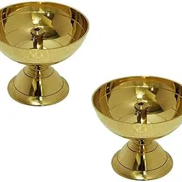 WQT Traditional Brass Diya (Pack of 2) | Pooja Oil Lamp With Heavy Base, Aarti Diya for Puja, Diwali Gift Item-image-35