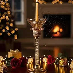 SUNNIFA Decorative Crystal Glass Diya Stand for Pooja, Tealight Candle Holder, Golden Metal Lotus Diya for Home Temple, Mandir Festival & Diwali Decoration Christmas Gift Item-image-21