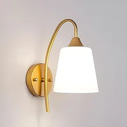 RBSK Modern Wall Light with Metal and Acrylic Glass, E27 Bulb Holder, Golden (with Bulb)-image-0