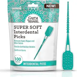 GuruNanda Interdental Picks (Pack of 100), Super Soft & Flexible Rubber Bristles, Floss Picks for Removing Food Leftovers, Plaque & Gently Go to Gums-image-6