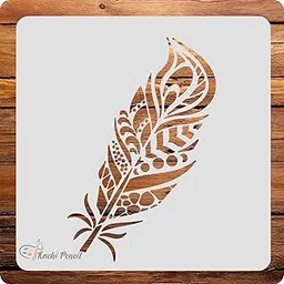 Kachi Pencil Peacock Feather Stencil for Craft Painting, Scrapbooking |, Size 6x6 inch Reusable Stencils for Painting on Wall, Fabric, Wood, and DIY Art Projects image 1