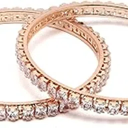 zeneme Set of 2 Rose Gold-Plated Lime Green & Pink Artificial Stones studded Bangles for Women & Girls (2.4)-picture-40