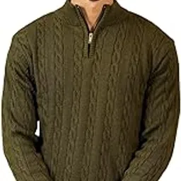 kvetoo Men's Wool High Neck Zipper Sweater, Full Sleeve Cable Knit Quarter Zip Winter Pullover-picture-36