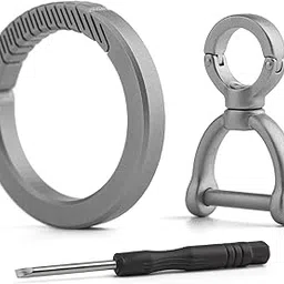 FEGVE Titanium Small Carabiner Keychain Clip with Rotational D Shape Key Ring, Quick Release Keychain Car Key Chain for Men (Gray)-picture-39