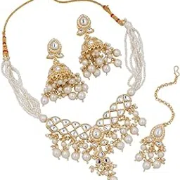 gc premium jewellery Gold-Plated Kundan Beaded Necklace and Earrings Combo-picture-49