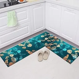 SHOPPOFOBIX 2 Pcs Kitchen Mats, Waterproof Memory Foam Kitchen Rugs, Standing Desk Mat Floor Mats, Floor Cushioned Kitchen Rugs and Mats Waterproof Comfort Standing Mat,Sink (2, Ocean Leaf, Large)-picture-15