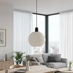 Modern LED Globe Pendant Light | Wavy Textured White Diffuser | Designer Hanging Ceiling Fixture | Perfect for Kitchen Island, Dining Room, Bedroom, Festival and Home Function.-image-98