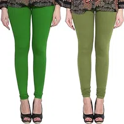 Soft Cotton Stretchable Churidar Leggings - Free Size Plus 35 Colors for Womens and Girls - Combo Pack of 2 - (Chilly Green & Mehndi Green)-image-75