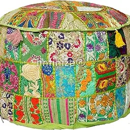 iinfinize Modern Ottomans Pouff Cover 16 Inch Round Home Living Room Decorative Sofa Corner Pouf Cotton Patchwork Handmade Footstool Pouff-image-73