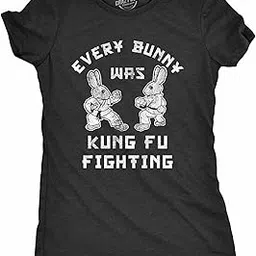 apsra trader Womens Every Bunny was Kung Fu Fighting T Shirt Funny Graphic Tee Cool Easter Gift Fun-picture-26