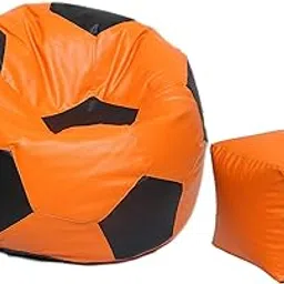 AUTARKY Super Leatherette Football Shape Double Stitching Bean Bag Cover and Round Puffy Cover (Without Beans) (XXXL, Orange & Black)-image-19