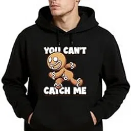 tee stores You Cant Catch Me Printed Unisex Cotton Hoodie with Long Sleeve Pullover Sweatshirt Winter Wear for Men Black-picture-16