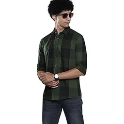 the indian garage co Men's Cotton Regular Fit Checkered Full Sleeves Cutaway Collar Casual Shirt-picture-18