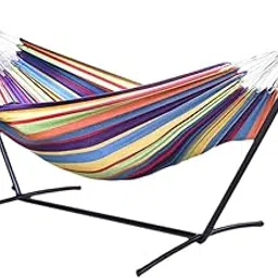 STYLEHEAVEN Hammock with Stand Steel Stand Adjustable Height for Garden Backyard Outdoor White Rope-picture-17
