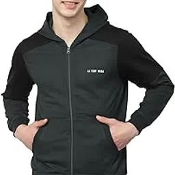 kalt Men's Full Sleeves Zipper Fleece Colour Block Hoodie-picture-19