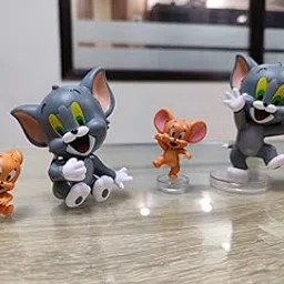 Tom & Jerry Collectible Figurine Set, Grey and Orange Cat and Mouse Characters, 5cm Height, 6 Pieces-image-3